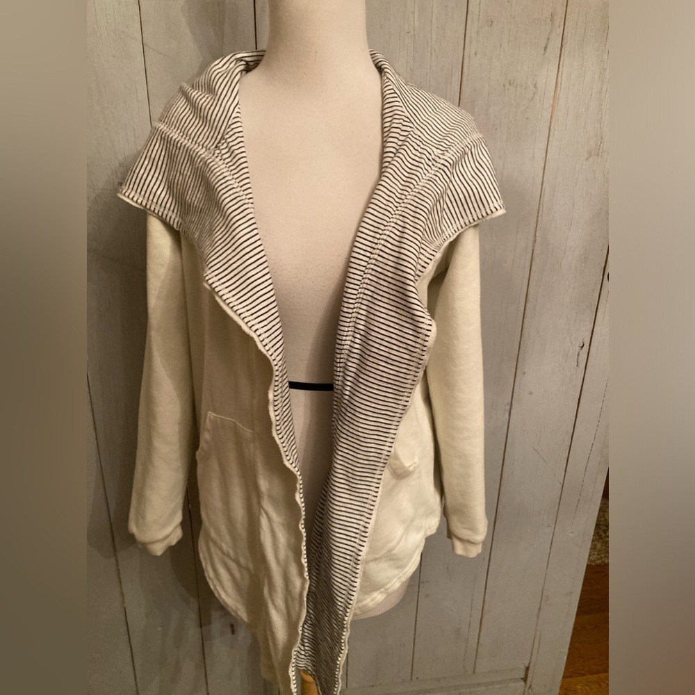Anthropologie Saturday Sunday Longer Sweater Jacket Ivory & Blue Stripe Size XS